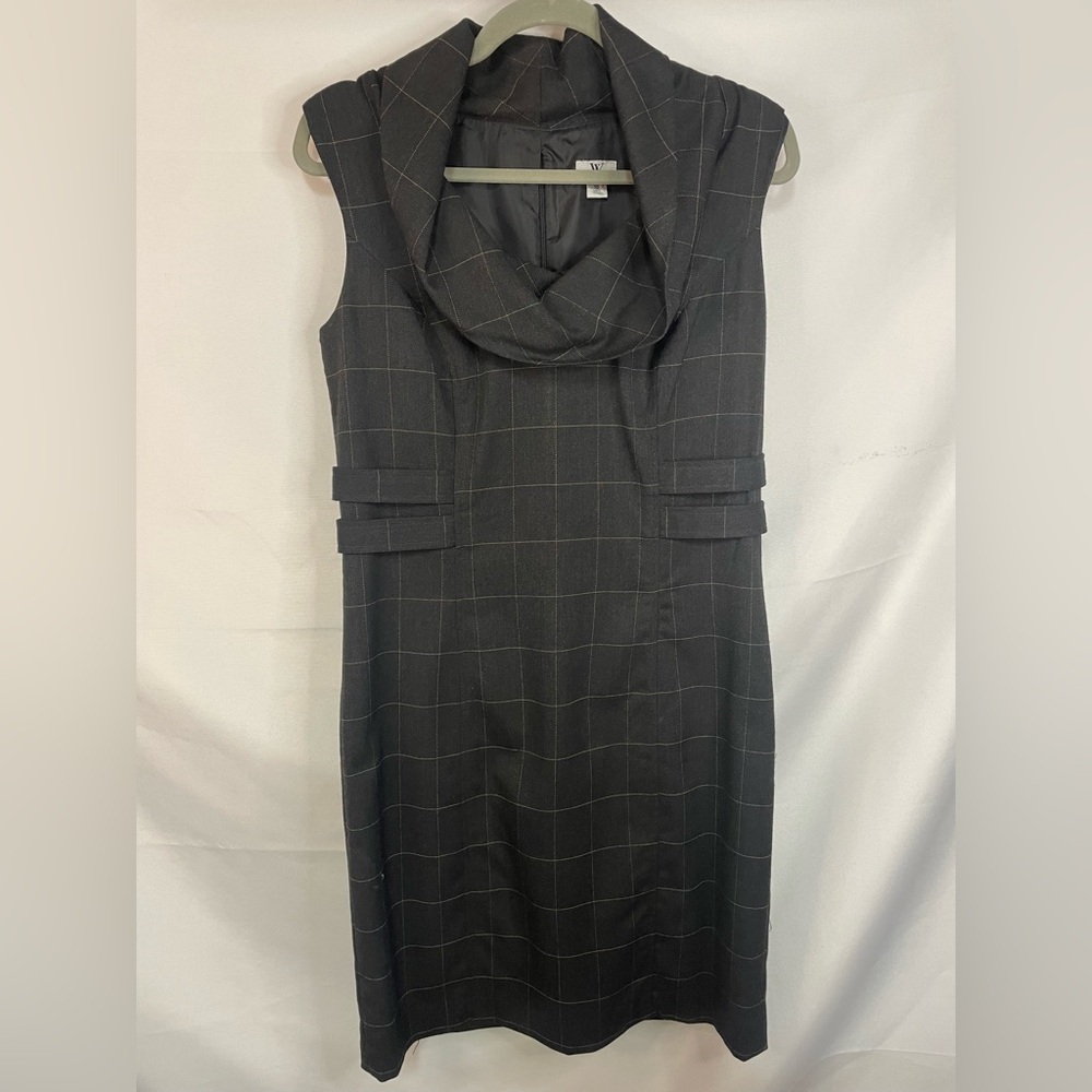 Worthington sheath, window pane Elegant Black Plaid Dress. Size 10.